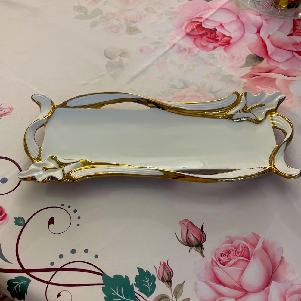 Verdici Design Porcelain tray/ plate with Gold plating .